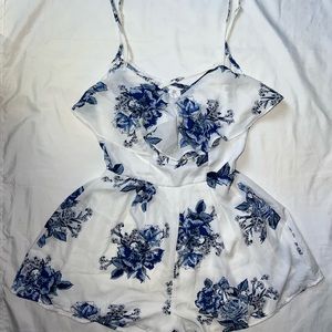 White & Blue Flower Criss Cross Romper